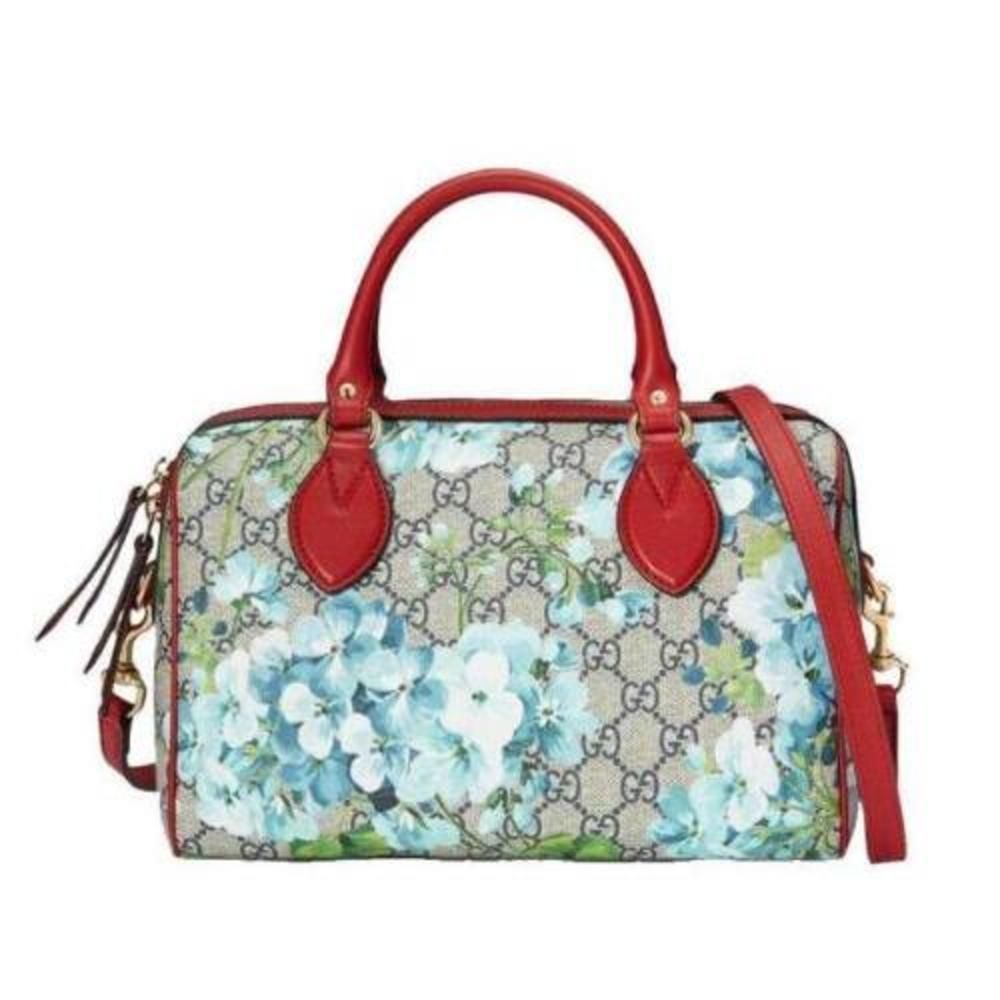 Gucci Blue Bloom GG Coated Canvas Small Boston Bag Handbag